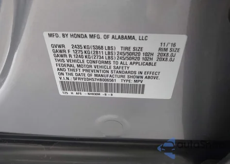 2017 Acura Mdx Technology Package from USA, damaged, VIN 5FRYD3H57HB006561